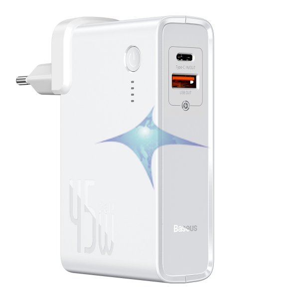 Baseus GaN Quick Charge 3.0 2 in 1 Schnelllade-Powerbank + Ladegerät A + C 10000mAh 45W Netzteil Ersatz Akku kompatibel mit Smartphones Laptop Notebook