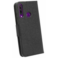 cofi1453® Buch Tasche "Fancy" kompatibel mit Huawei Y6P Handy Hülle Etui Brieftasche Schutzhülle mit Standfunktion, Kartenfach Schwarz