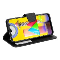 cofi1453® Buch Tasche "Fancy" kompatibel mit SAMSUNG GALAXY M31 (M315F) Handy Hülle Etui Brieftasche Schutzhülle mit Standfunktion, Kartenfach Schwarz