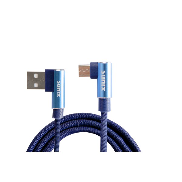 Sunix 2A Micro-USB Ladekabel 90 Grad Winkelstecker 3 Meter Datenkabel Datentransfer Kabel Ladegerät in Blau