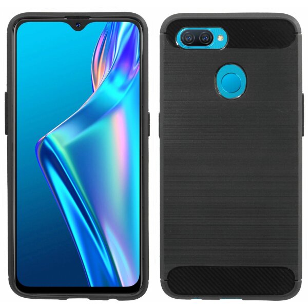 cofi1453® Silikon Hülle Bumper Carbon kompatibel mit Oppo A12 Case TPU Soft Handyhülle Cover Schutzhülle Schwarz