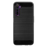 cofi1453® Silikon Hülle Bumper Carbon kompatibel mit realme 6 Pro Case TPU Soft Handyhülle Cover Schutzhülle Schwarz