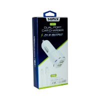 Sunix KFZ 2.4A Auto Ladegerät 2x USB Port Zigarettenanzünder Ladeadapter + 1.2M Lightning Ladekabel kompatibel mit Smartphones weiß