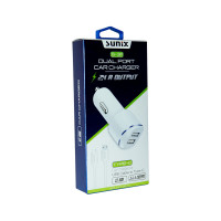 Sunix 2.4A KFZ Ladegerät Zigarettenanzünder 2x USB Ladeadapter + 1.2 Meter Typ C Ladekabel Datenkabel kompatibel mit Smartphones weiß
