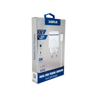 Sunix 2.1A Schnell Ladegerät Netzteil Dual Port 2x USB Reiseladegerät + 1.2M Micro-USB Ladekabel weiß