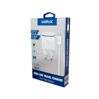 Sunix 2.1A Schnell Ladegerät Netzteil Dual Port 2x USB Reiseladegerät + 1.2M Micro-USB Ladekabel weiß