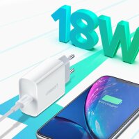 Ugreen 18W WandLadegerät USB PD Netzteil Schnell Fast Charge Power Delivery 3.0 Quick Charge 4.0 + 18 W 3A komaptibel mit Smartphone weiß