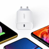 Ugreen 18W WandLadegerät USB PD Netzteil Schnell Fast Charge Power Delivery 3.0 Quick Charge 4.0 + 18 W 3A komaptibel mit Smartphone weiß