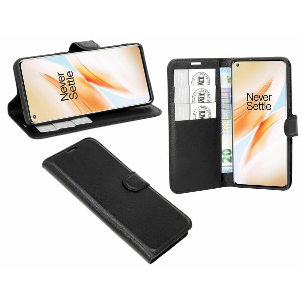 cofi1453® Buch Tasche "Fancy" kompatibel mit OnePlus 8 Handy Hülle Etui Brieftasche Schutzhülle mit Standfunktion, Kartenfach Schwarz