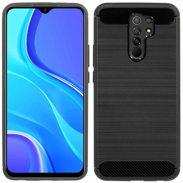 cofi1453® Silikon Hülle Carbon kompatibel mit XIAOMI REDMI 9 Case TPU Soft Handyhülle Cover Schutzhülle Schwarz