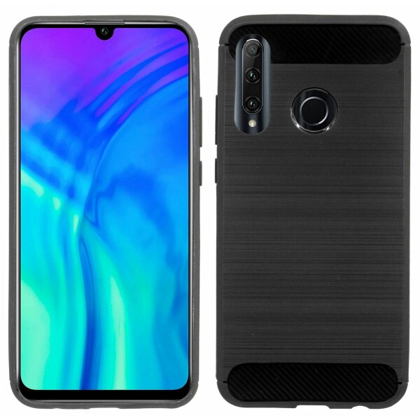 cofi1453® Silikon Hülle Bumper Carbon kompatibel mit HONOR 20E Case TPU Soft Handyhülle Cover Schutzhülle Schwarz