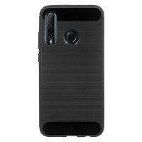 cofi1453® Silikon Hülle Bumper Carbon kompatibel mit HONOR 20E Case TPU Soft Handyhülle Cover Schutzhülle Schwarz