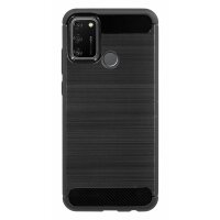 cofi1453® Silikon Hülle Bumper Carbon kompatibel mit HONOR 9A Case TPU Soft Handyhülle Cover Schutzhülle Schwarz