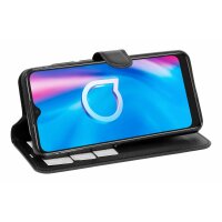 cofi1453® Buch Tasche "Fancy" kompatibel mit Alcatel 1S ( 2020 ) Handy Hülle Etui Brieftasche Schutzhülle mit Standfunktion, Kartenfach Schwarz