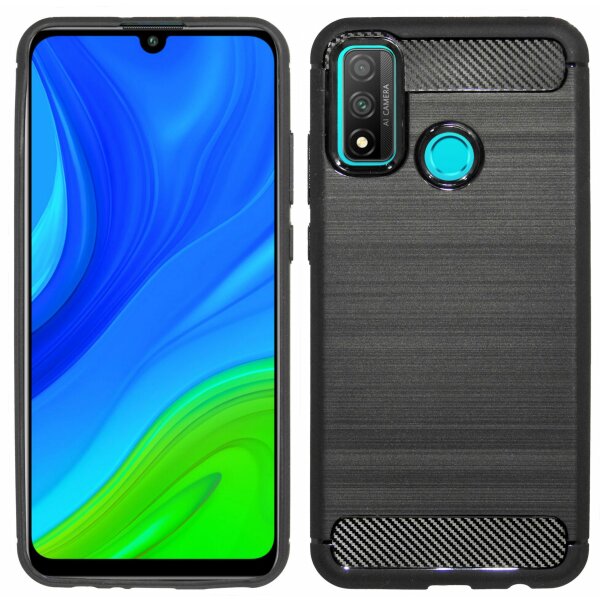 cofi1453® Silikon Hülle Bumper Carbon kompatibel mit Huawei P Smart 2020 Case TPU Soft Handyhülle Cover Schutzhülle Schwarz