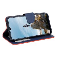 cofi1453® Buch Tasche "Fancy" kompatibel mit SAMSUNG GALAXY M21 (M215F) Handy Hülle Etui Brieftasche Schutzhülle mit Standfunktion, Kartenfach Rot-Blau