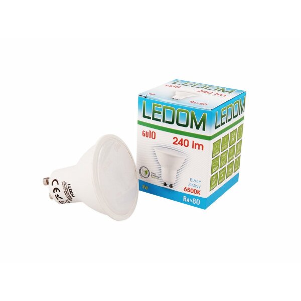 LEDOM GU10 3W SMD LED Leuchtmittel Kaltweiß 6500K 240 Lumen 220-240V Ø50 Spot Strahler Einbauleuchte Energiesparlampe Glühlampe Transparent