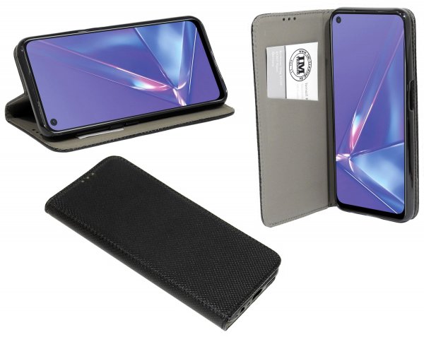 cofi1453® Buch Tasche "Smart" kompatibel mit Oppo A72 Handy Hülle Etui Brieftasche Schutzhülle mit Standfunktion, Kartenfach Schwarz