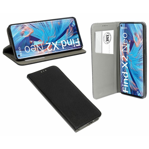 cofi1453® Buch Tasche "Smart" kompatibel mit Oppo Find X2 Neo Handy Hülle Etui Brieftasche Schutzhülle mit Standfunktion, Kartenfach Schwarz