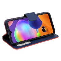 cofi1453® Buch Tasche "Fancy" kompatibel mit SAMSUNG GALAXY A31 (A315F) Handy Hülle Etui Brieftasche Schutzhülle mit Standfunktion, Kartenfach Rot-Blau