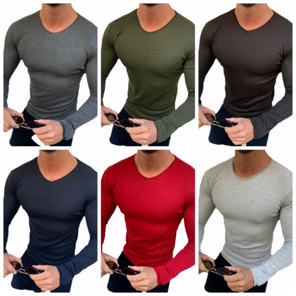 MEGAMAN Langarmshirt Longsleeve Basic Pullover Sweatshirt Langarm Long Sleeve Unifarben T-Shirt Herren Größe