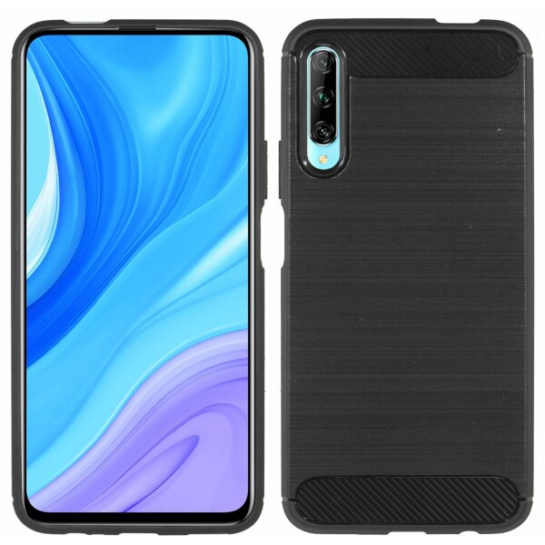 cofi1453® Silikon Hülle Bumper Carbon kompatibel mit HUAWEI P SMART PRO 2019 Case TPU Soft Handyhülle Cover Schutzhülle Schwarz