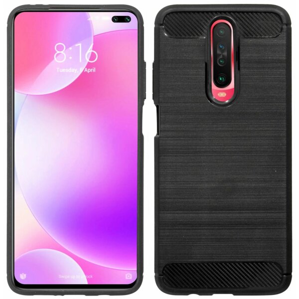 cofi1453® Silikon Hülle Carbon kompatibel mit XIAOMI POCO X2 Case TPU Soft Handyhülle Cover Schutzhülle Schwarz