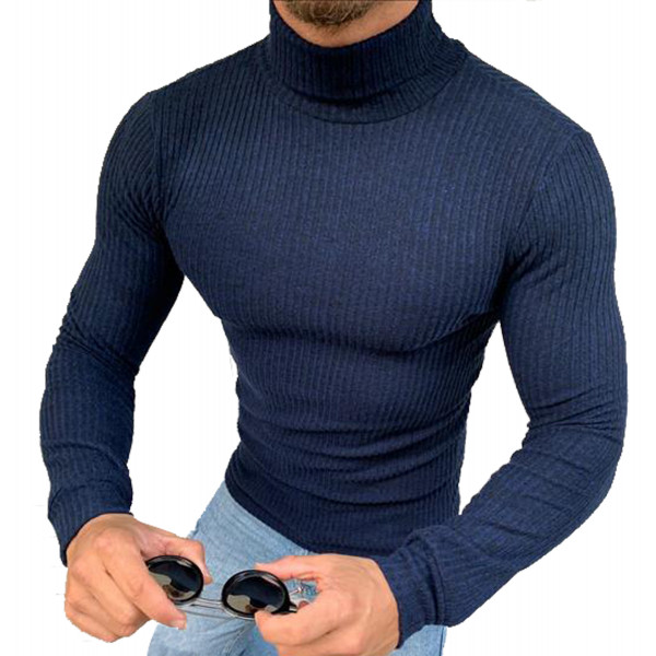 Megaman Herren Rollkragenpullover Rolli Hoher Rollkragen Pulli Shirt in Premium Qualität Sweater Warrm Größe L Dunkelblau