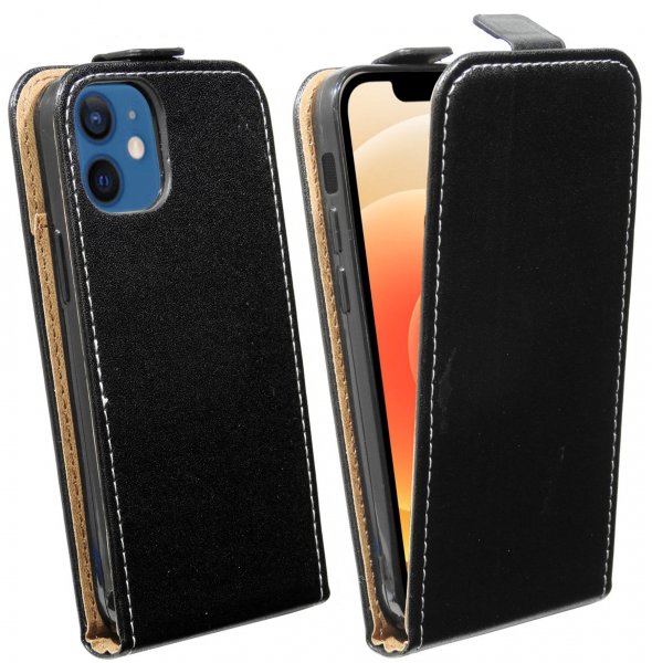 cofi1453® Flip Case kompatibel mit iPhone 12 Mini Handy Tasche vertikal aufklappbar Schutzhülle Klapp Hülle Schwarz