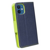 cofi1453® Buch Tasche "Fancy" kompatibel mit iPhone 12 Mini Handy Hülle Etui Brieftasche Schutzhülle mit Standfunktion, Kartenfach Blau-Grün