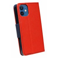 cofi1453® Buch Tasche "Fancy" kompatibel mit iPhone 12 Mini Handy Hülle Etui Brieftasche Schutzhülle mit Standfunktion, Kartenfach Rot-Blau