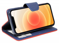 cofi1453® Buch Tasche "Fancy" kompatibel mit iPhone 12 Mini Handy Hülle Etui Brieftasche Schutzhülle mit Standfunktion, Kartenfach Rot-Blau