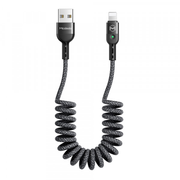 Mcdodo Spiral-USB-Kabel, einziehbares Kabel, Datensynchronisation, Ladekabel, Spiralkabel, Kfz-Ladekabel, für Smartphone 11 Pro Max , XS, X XR 8, 7-dehnbar bis 1,8 m Schwarz