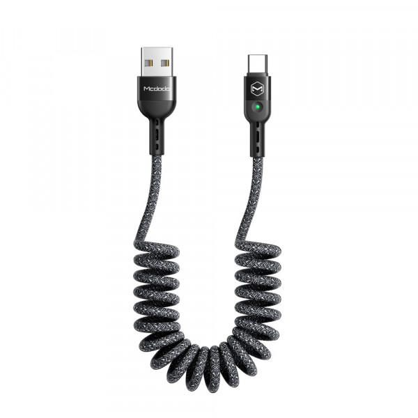 Mcdodo Omega 2A Typ C USB-Kabel, einziehbares Kabel, Datensynchronisation, Ladekabel, Spiralkabel, Kfz-Ladekabel, kompatibel mit Smartphone bis 1,5 m USB-C Schwarz