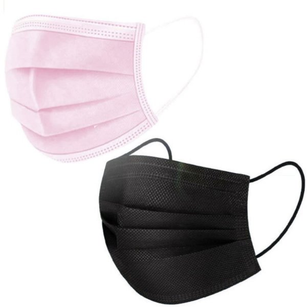 50x -500x Stück Schutzmaske Mundschutz Einweg Maske Gesichtsmaske 3 Lagig Vliesstoff Schwarz / Pink