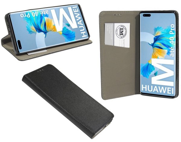 cofi1453® Buch Tasche "Smart" kompatibel mit HUAWEI MATE 40 PRO Handy Hülle Etui Brieftasche Schutzhülle mit Standfunktion, Kartenfach Schwarz