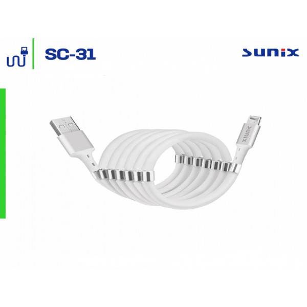 Sunix selbstorganisierender magnetischer USB Kabel 2.4A 1m Fast Charging Schnell Ladekabel in weiß