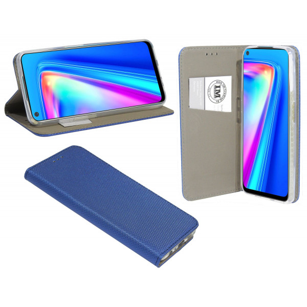 cofi1453® Buch Tasche "Smart" kompatibel mit REALME 7 Handy Hülle Etui Brieftasche Schutzhülle mit Standfunktion, Kartenfach Blau