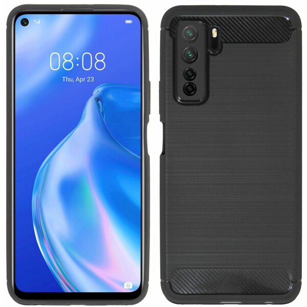 cofi1453® Silikon Hülle Carbon kompatibel mit HUAWEI P40 LITE 5G Case TPU Soft Handyhülle Cover Schutzhülle Schwarz