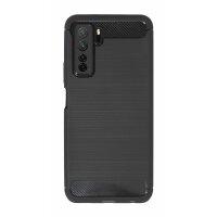 cofi1453® Silikon Hülle Carbon kompatibel mit HUAWEI P40 LITE 5G Case TPU Soft Handyhülle Cover Schutzhülle Schwarz