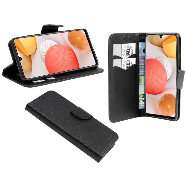 cofi1453® Buch Tasche "Fancy" kompatibel mit Samsung Galaxy A42 5G Handy Hülle Etui Brieftasche Schutzhülle mit Standfunktion, Kartenfach Schwarz