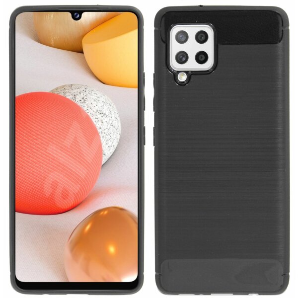 cofi1453® Silikon Hülle Bumper Carbon kompatibel mit SAMSUNG GALAXY A42 5G Case TPU Soft Handyhülle Cover Schutzhülle Schwarz