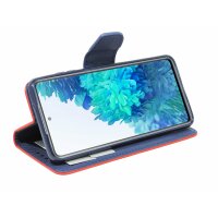 cofi1453® Buch Tasche "Fancy" kompatibel mit SAMSUNG GALAXY S20 FE (G780F) Handy Hülle Etui Brieftasche Schutzhülle mit Standfunktion, Kartenfach Rot-Blau