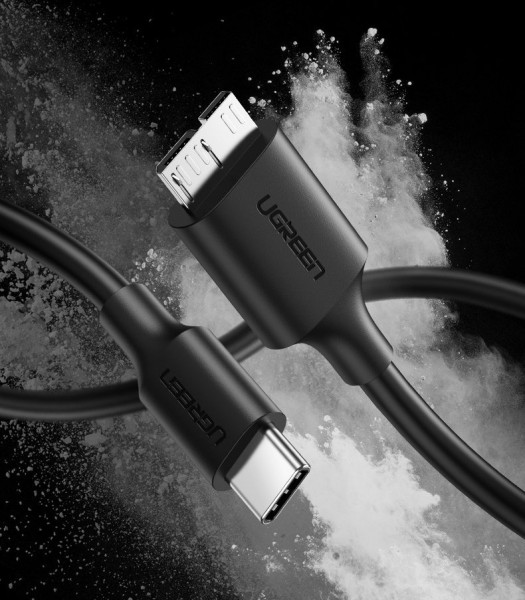 Ugreen US312 Micro-USB 3.0 auf USB-C Ladekabel Datenübertragung kompatibel mit Smartphones Schwarz