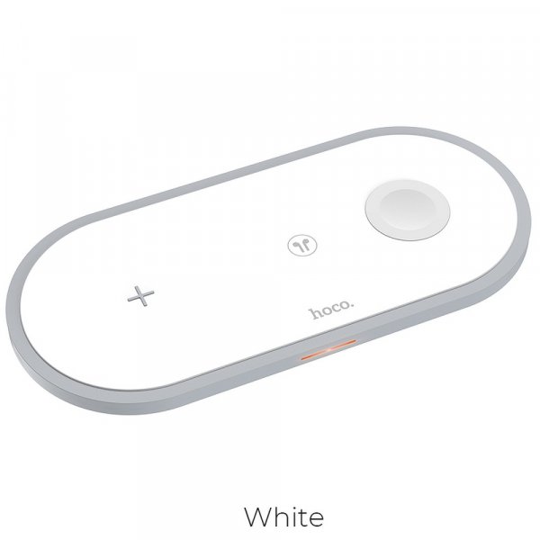 Hoco 3in1 10W 2A Wireless Charger Flach kompatibel mit Airpods + Apple Watch + Smartphone Drahtloses Ladegerät weiß