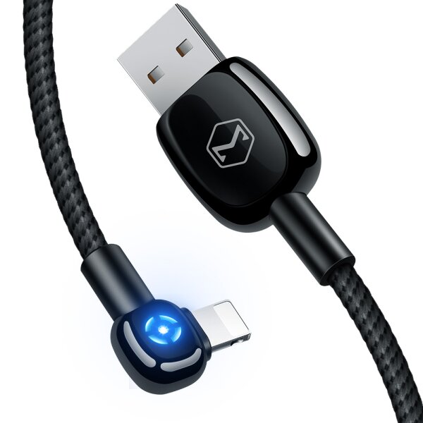 Mcdodo 90 Grad Micro-USB Typ-C Lightning Winkelstecker Aut. Ausschalten Funktion 2A Ladekabel mit LED Licht Schnell Ladekabel Datenkabel Nylon