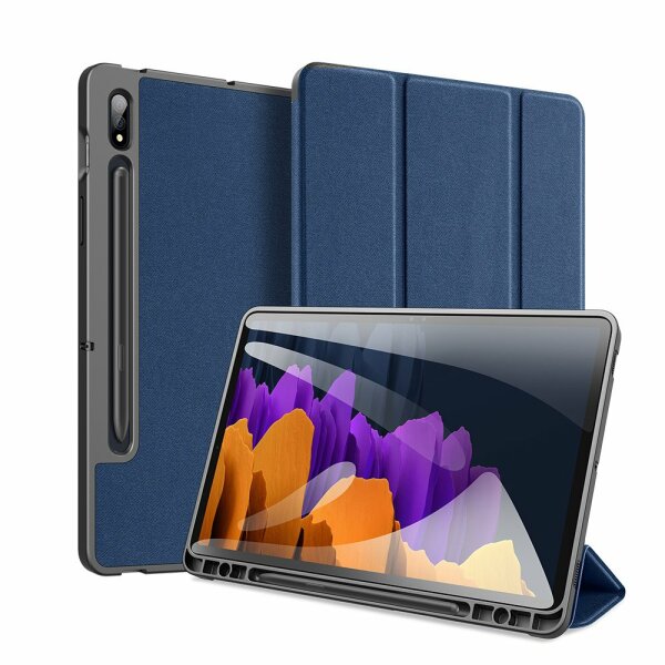 Dux Ducis Buch Tasche Hartschale mit Smart Sleep Standfunktion kompatibel mit SAMSUNG GALAXY TAB S7+ 12,4" Tablet Hülle Etui Brieftasche Schutzhülle Schwarz Blau