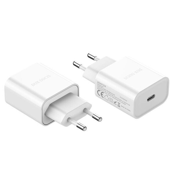 Dux Ducis Wandladegerät Netzteil USB-C Anschluss Typ-C 20W Schnell-Ladegerät 3A kompatibel mit Smartphone weiß