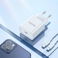 Dux Ducis Wandladegerät Netzteil USB-C Anschluss Typ-C 20W Schnell-Ladegerät 3A kompatibel mit Smartphone weiß