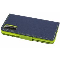 cofi1453® Buch Tasche "Fancy" kompatibel mit HUAWEI P SMART 2021 Handy Hülle Etui Brieftasche Schutzhülle mit Standfunktion, Kartenfach Blau-Grün